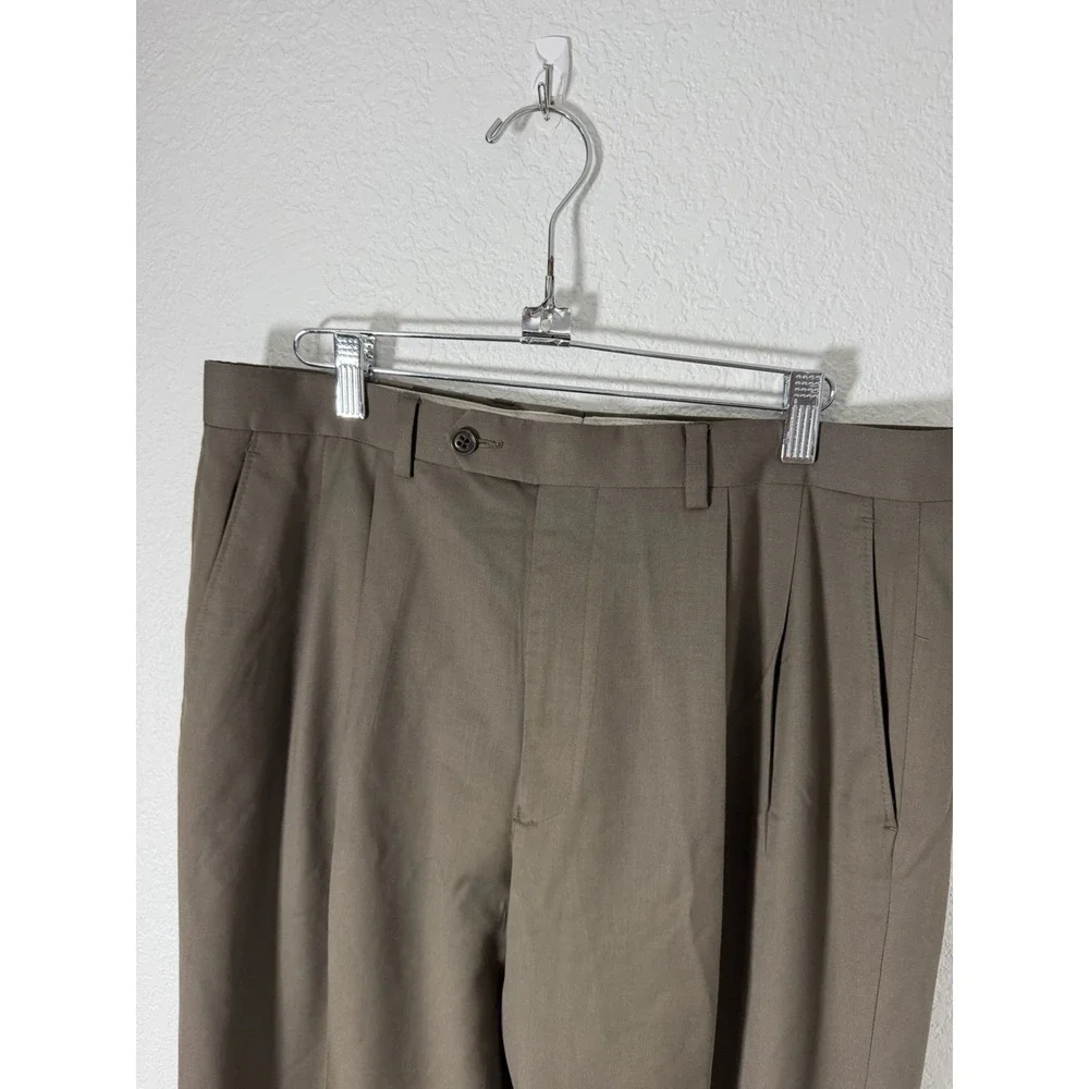 Lauren Ralph Lauren Pleated Dress Pants Brown 34x32 Cuffed Straight Leg Mens